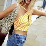 ZARA  Halter Neck Satin Effect Print Crop Top White Orange Size XS New With Tags Photo 2