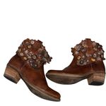 Sheridan Mia Brown Leather Floral Applique Side Zip Booties Boots Size 6 Photo 2