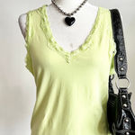 Carolyn Taylor Lime Green Lace Trim Tank Top, Y2K Summer Festival Coquette 2000s Retro‎ Large Photo 0