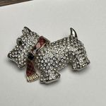 Rhinestone Scottish Terrier Dog Scottie Brooch Pin Two Tone Enamel Plaid Scarf Photo 2