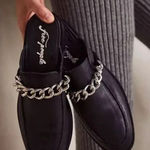 Free People  Womens Leather Chain Slip-On Vida Mule Loafers Black‎ Size 37.5 Photo 0
