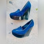 Alice + Olivia Saffi Blue Suede Wedge Platform Heels size EU 37.5 US 7 Photo 2