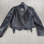VTG Unik Leather Motorcycle Jacket Womens M Black Fringe Beaded Cropped Snaps Size M Photo 11