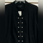 Lane Bryant 26/28 Bomber Jacket Black Faux Pearl Full Zip Long Sleeve Ruched NWT Photo 2
