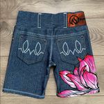 INKnBURN Blue Denim Pocket Graphic Pink Floral Bike Active Shorts Size Medium Photo 1
