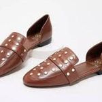 Vince Camuto NEW-  6.5 Wenerly Flat Brown Leather Loafer Flat Slip On Gold Studs Photo 0