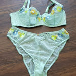 Savage X Fenty Chic Feminine Fairy Embroidered Floral Mesh Pastel Green bra set Photo 0