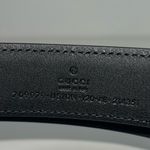 Gucci  GG Logo Floral Flower Engraved Buckle Black Leather Dress Belt Photo 12