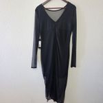 Bebe NWT  701782A Mesh Long Sleeve Vneck Illusion Midi Dress Black Size Large Photo 4