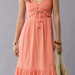 American Eagle  Maxi Dress Size XXL Cotton Peach Cut Out V Neck Boho Summer Photo 0