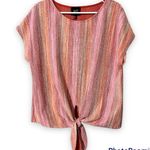 W5  large multicolor striped tie waist short sleeve top pink orange NWOT Photo 0