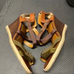 Fendi  Espadrille Strappy Sandal Brown Tan Olive 38 Wedge Neutral Criss‎ Cross Photo 3