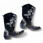 Agave Sky Black Leather Pointed Toe Embroidered Western Boots Size 5 Cowboy Heel Photo 0
