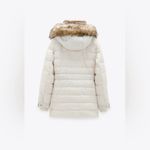 ZARA  White Water Repellent Puffer Coat Jacket Detachable Faux Fur Hood Photo 6