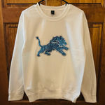 NFL Detroit lions White Sweater with glitter sequins Blue Lion Design! Size XS Photo 0