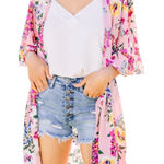 Umgee  Floral Kimono Duster Open Front Lightweight Blush Pink‎ Women Size Large Photo 0