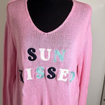 Simply Southern Pink V-Neck Sweater with Playful Text Photo 0