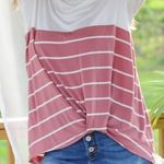 Vine & Love Pink‎ & White Striped Color Block Twist Front Top Photo 5