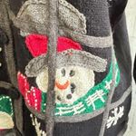 Vintage Santa Snowman Reindeer Cardigan Sweater large embroidery knit whimsical Photo 5
