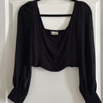 Urban Outfitters  Black Square Neck Smocked Long Sleeve Crop Top Photo 0