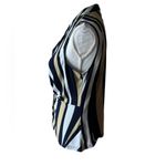 DKNY ‎ Navy Tan White Striped Sleeveless Wrap Blouse Top Photo 2
