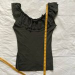 Y2K Petite Pois dark green stretch mesh off the shoulder top ruffles boho fairy Size M Photo 6
