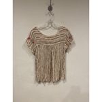 Savanna Jane Shirt Womens Small White Striped Embroidered Floral Boho Top Red Photo 4