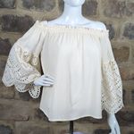 1. State  NEW antique white off the shoulder top‎ size medium eyelet sleeves Photo 1