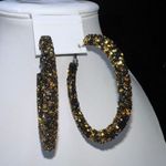 Black and Gold Chunky Sparkle Hoop Earrings Photo 1
