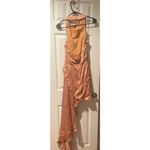 Elliott Lambent Halter silky fabric, cowl neck, asymmetrically draped skirt A29 Tan Size L Photo 4