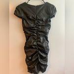 ZARA NWT  Black Faux Leather Ruched V-Neck Mini Dress XS Photo 4