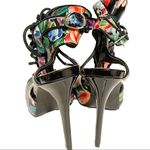 Just Fab Size 7 Black Floral Lace Up Open Toe Heels Shoes Photo 3