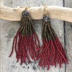Red And Green Seed Bead Tassel Pave Crystal Earrings Green Photo 0