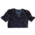 Free Press NEW Size XL Printed Black Cropped Puff Sleeve Top Photo 1