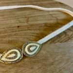 Vintage 1970s White Elastic Band Oval Crystal Stone Hook Buckle Belt Size S/M Photo 8