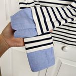 J.Crew Factory Striped Top Cotton Black & White Boatneck Blue Cuffs Size XXS Photo 3