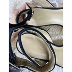 Ann Taylor Black Suede ROWAN Strappy GOLD METALLIC Block Heel Sandals Size 7M Photo 6