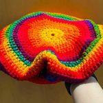 Hand crocheted Rainbow Beret Red Photo 0