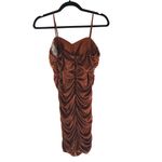 Hailey Logan Adrianna Papell Formal Dress Ruched Satin Rhinestone Copper Brown L Photo 2