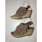 Minnetonka Sz 7 Espadrille Wedge Tan Sandal Ashley Fringe Suede Leather Photo 4