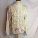 Vintage 80s Hand Knit Turtleneck Sweater | Cream Cable Knit Cottagecore Size M Photo 7
