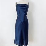 Bebe  satin effect spaghetti strap cowl neck midi  dress in navy Photo 1