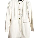 ZARA Cream Collarless Button Front Single Breasted Blazer Jacket Size L Photo 0