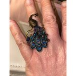 Lot of 3 Statement Rings Adjustable Bands Peacock Enamel Rhinestone Cocktail Gold Photo 7