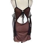 Romwe Y2K Sheer Mesh Overlay Mini Cut Out Babydoll Dress Bow Goth Vampy Prom Read Photo 9