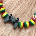 Handmade Grey Video Game Controller Rasta Rainbow Beaded Bracelet Photo 2