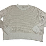 Club Monaco Sweater Womens Medium White Tan Striped Knit Crew Neck Linen Blend Photo 0