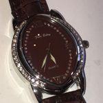 Fred Belay Burgundy Maroon CZ Rhinestone Genuine Leather Watch Wristwatch Photo 0