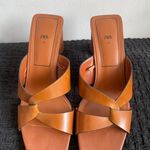 ZARA Heeled Sandals Brown Leather Photo 1