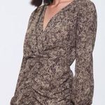 Forever 21 NWOT  Mini Dress Womens S Green Snakeskin Long Sleeve Ruched V-Neck Photo 0